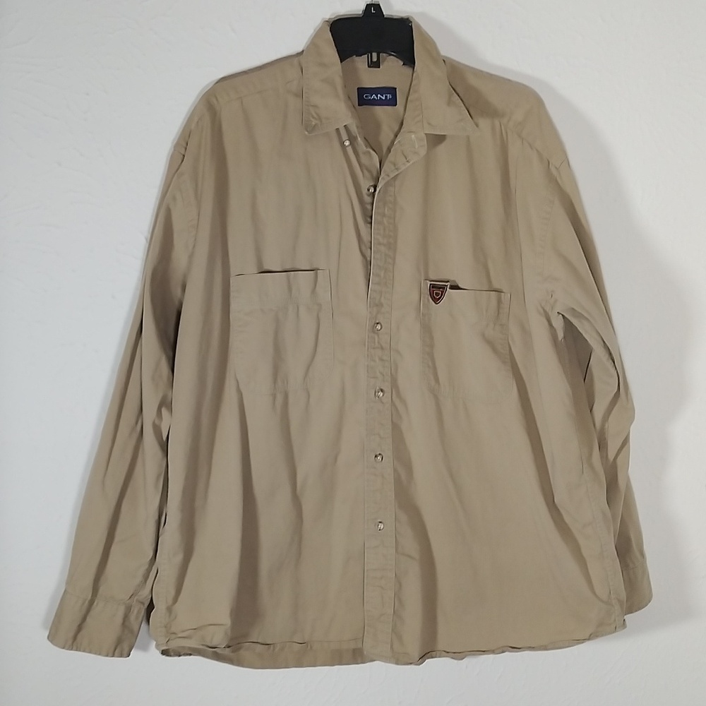 Gant Tan / Beige Men's L Button Down Long Sleeve Shirt with 2 Pockets